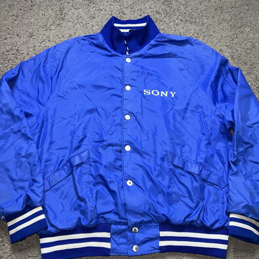 Vintage‎ Sony Gaming Blue Nylon Bomber Jacket Retro Mens Medium